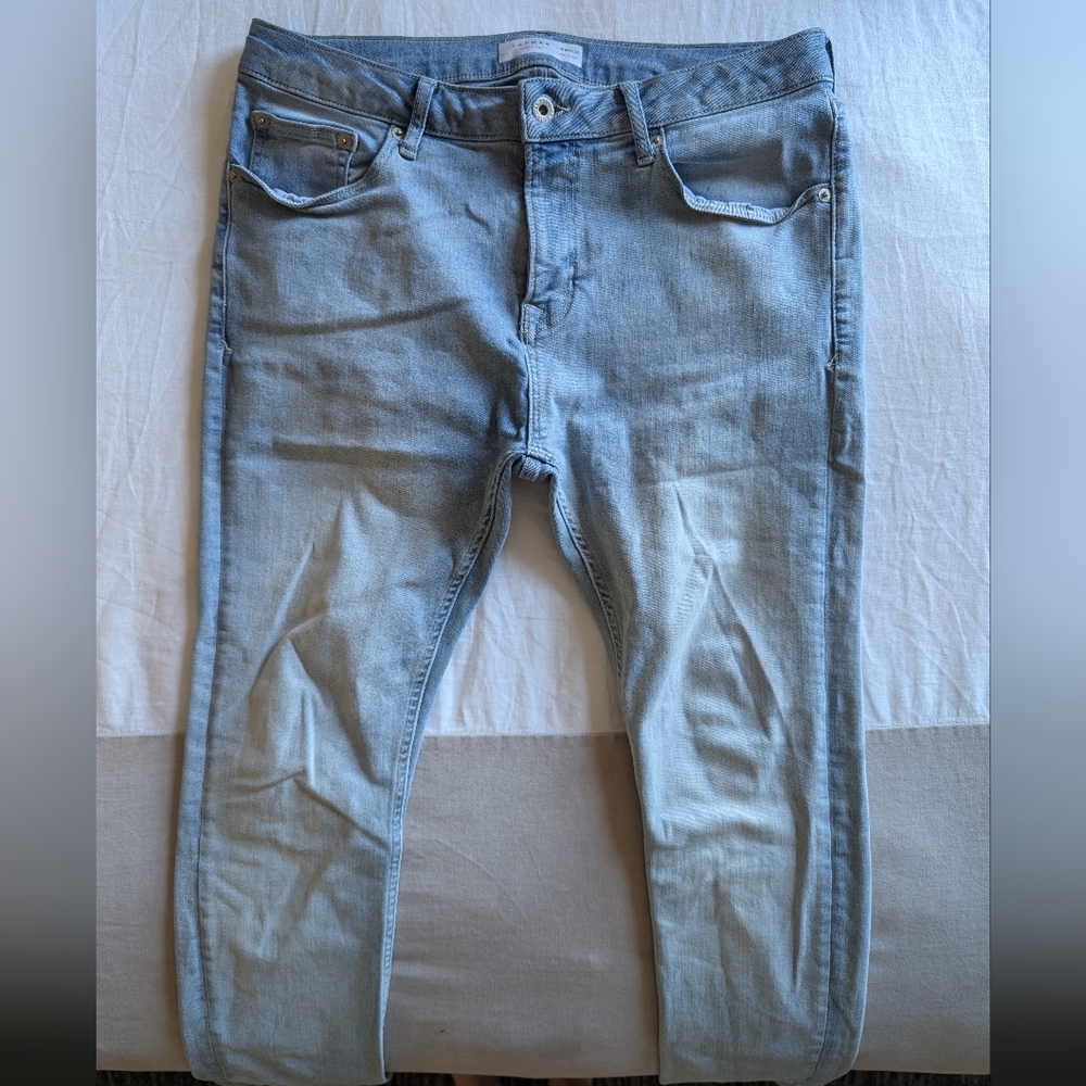 Topman Light Wash Stretch Spray On Skinny Jeans (Hemmed!)